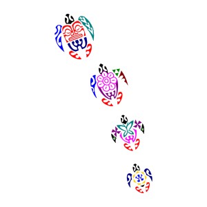 Tattoo of four small Polynesian turtles representing
family members